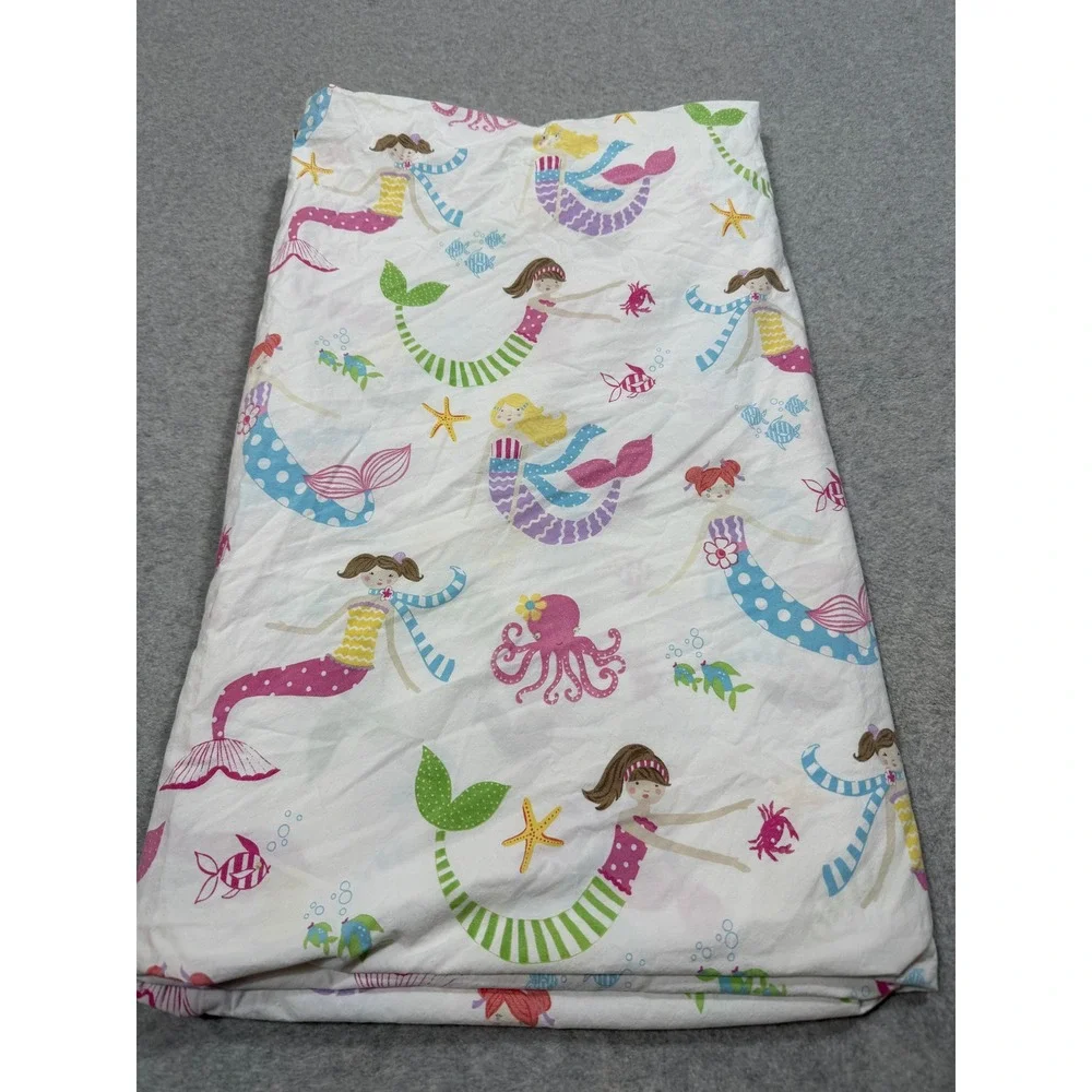 Pottery Barn Kids Twin Mermaid Sheet Set 100% Organic Cotton Flat & Fitted White